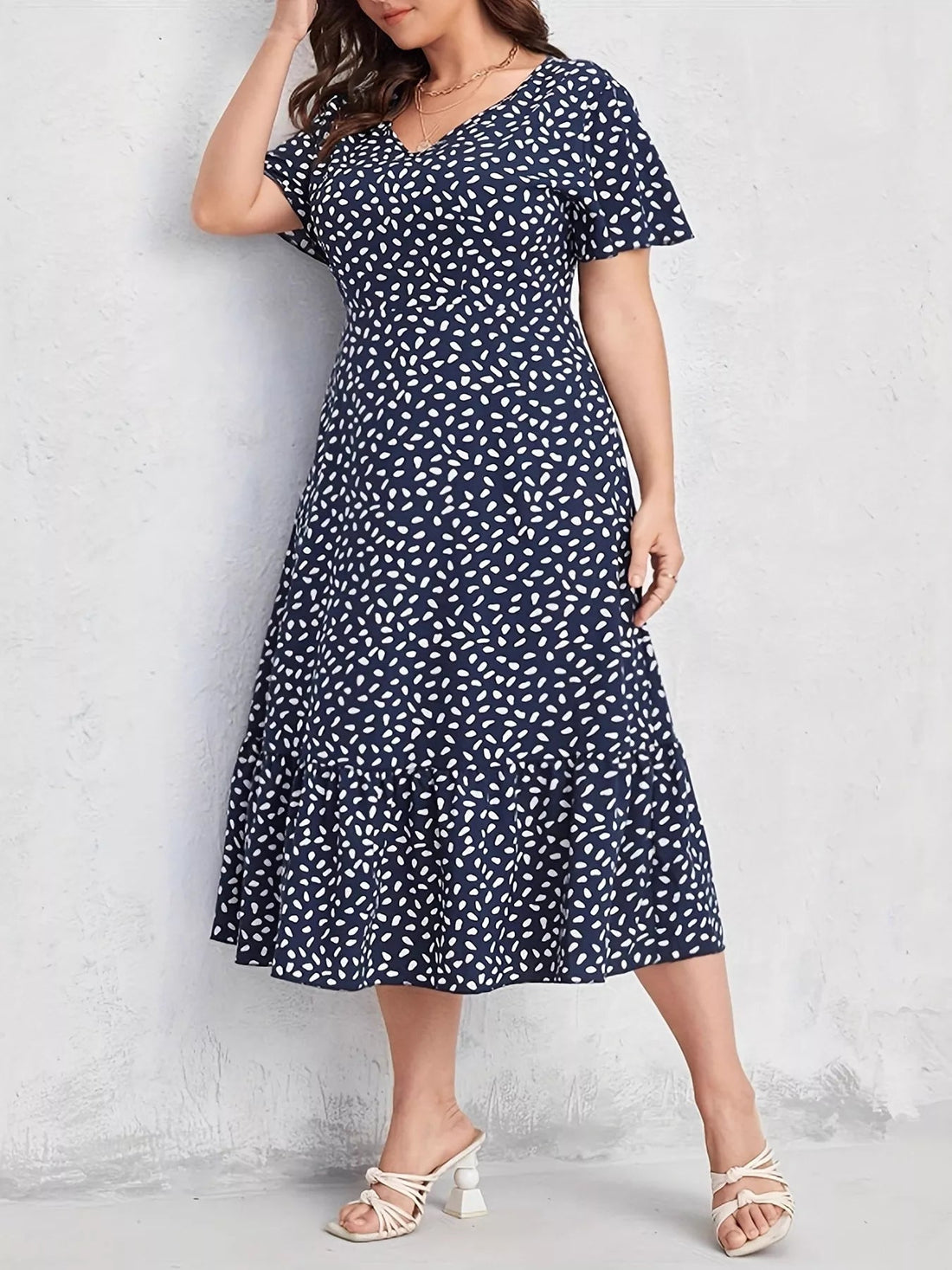 Plus Size Printed V - Neck Short Sleeve Dress - Jsandiclothing.com