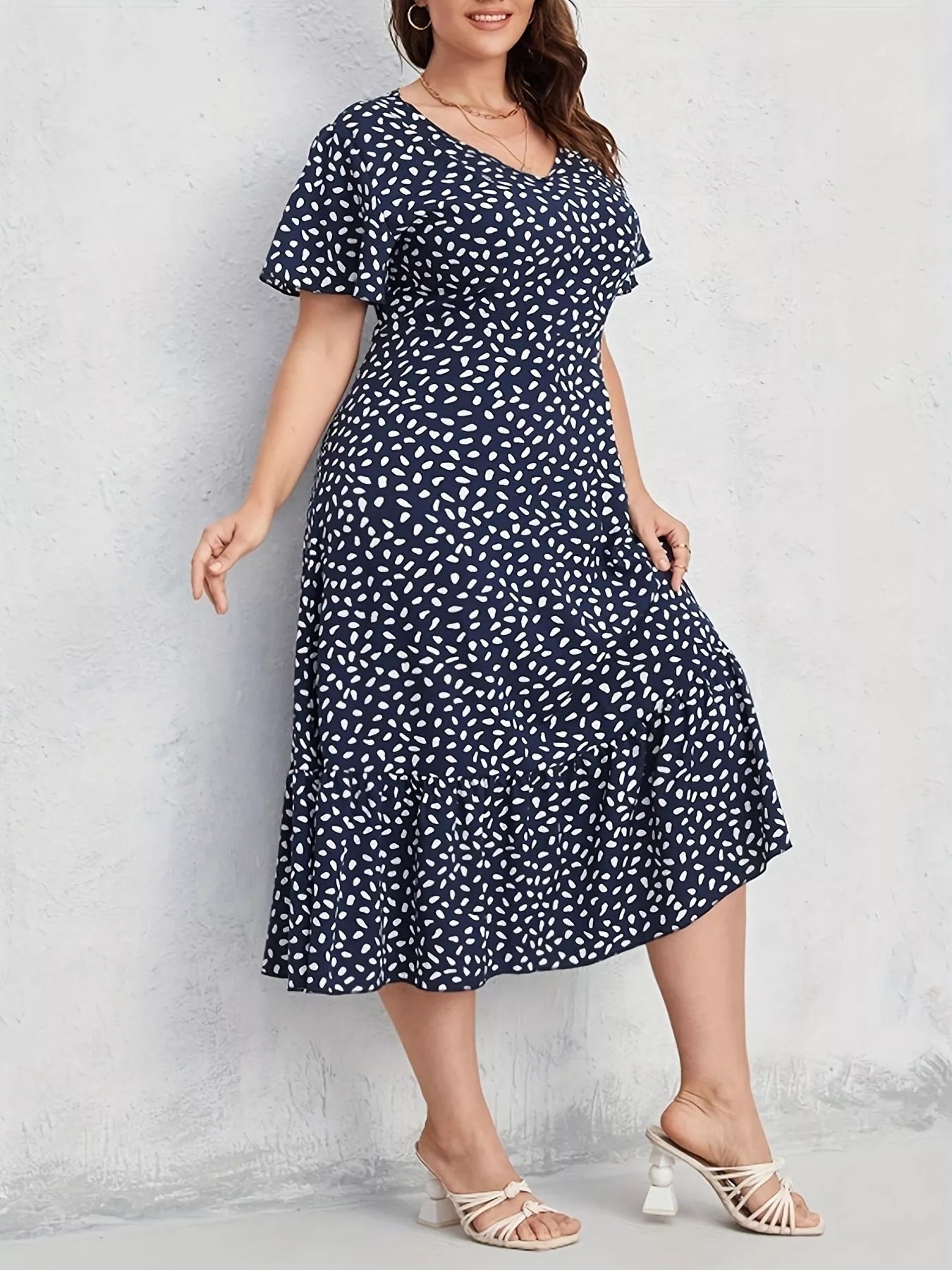Plus Size Printed V - Neck Short Sleeve Dress - Jsandiclothing.com
