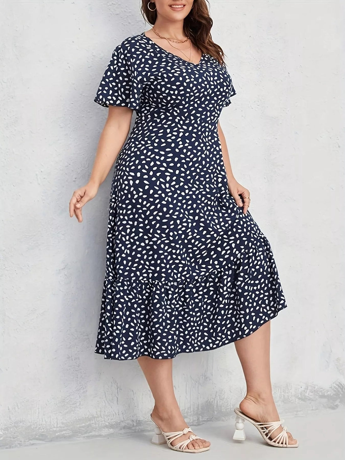 Plus Size Printed V - Neck Short Sleeve Dress - Jsandiclothing.com