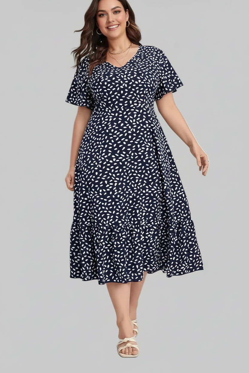 Plus Size Printed V - Neck Short Sleeve Dress - Jsandiclothing.com