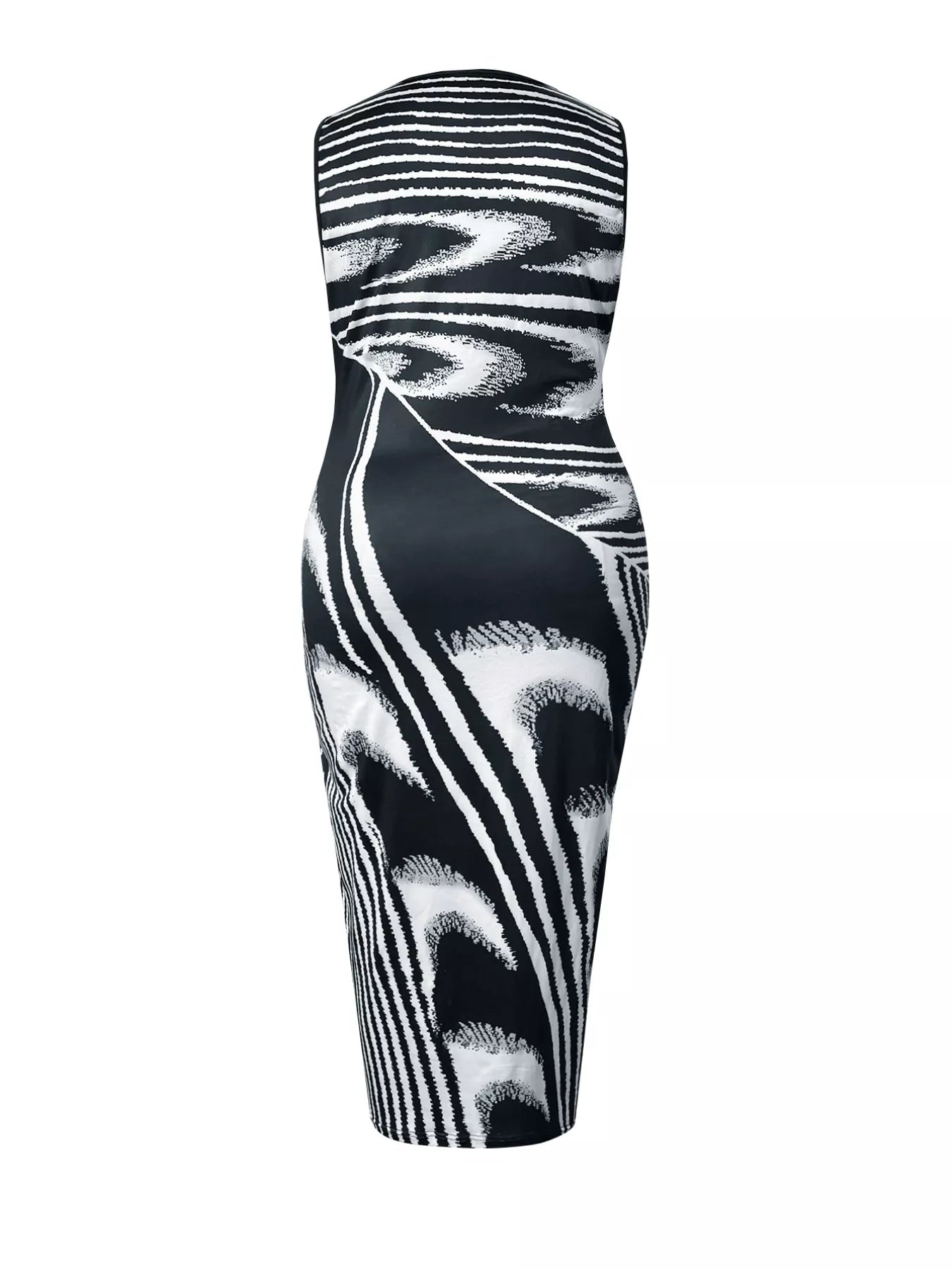 Plus Size Sleeveless Bodycon Maxi Dress with Abstract Print - Jsandiclothing.com