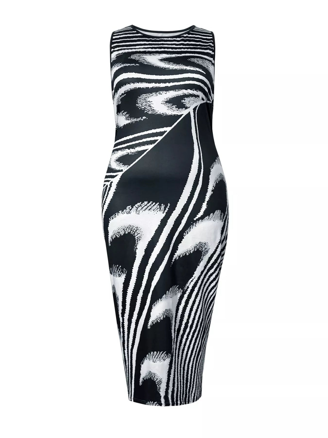 Plus Size Sleeveless Bodycon Maxi Dress with Abstract Print - Jsandiclothing.com