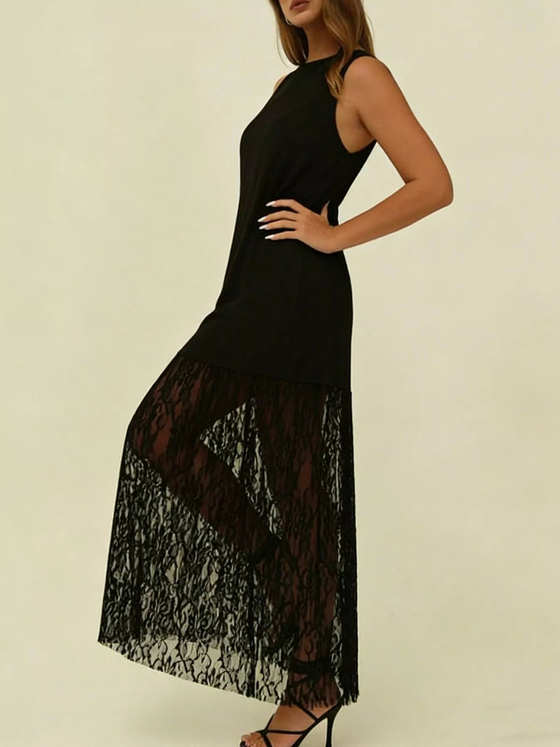 Plus Size Sleeveless Lace Trim Maxi Dress | Women's Formal Gown - Jsandiclothing.com