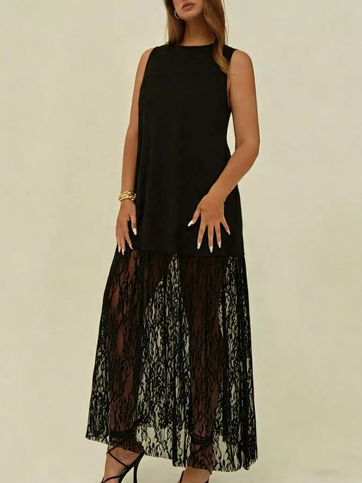 Plus Size Sleeveless Lace Trim Maxi Dress | Women's Formal Gown - Jsandiclothing.com