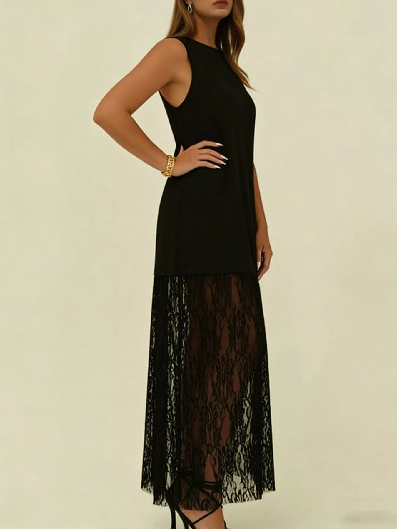 Plus Size Sleeveless Lace Trim Maxi Dress | Women's Formal Gown - Jsandiclothing.com