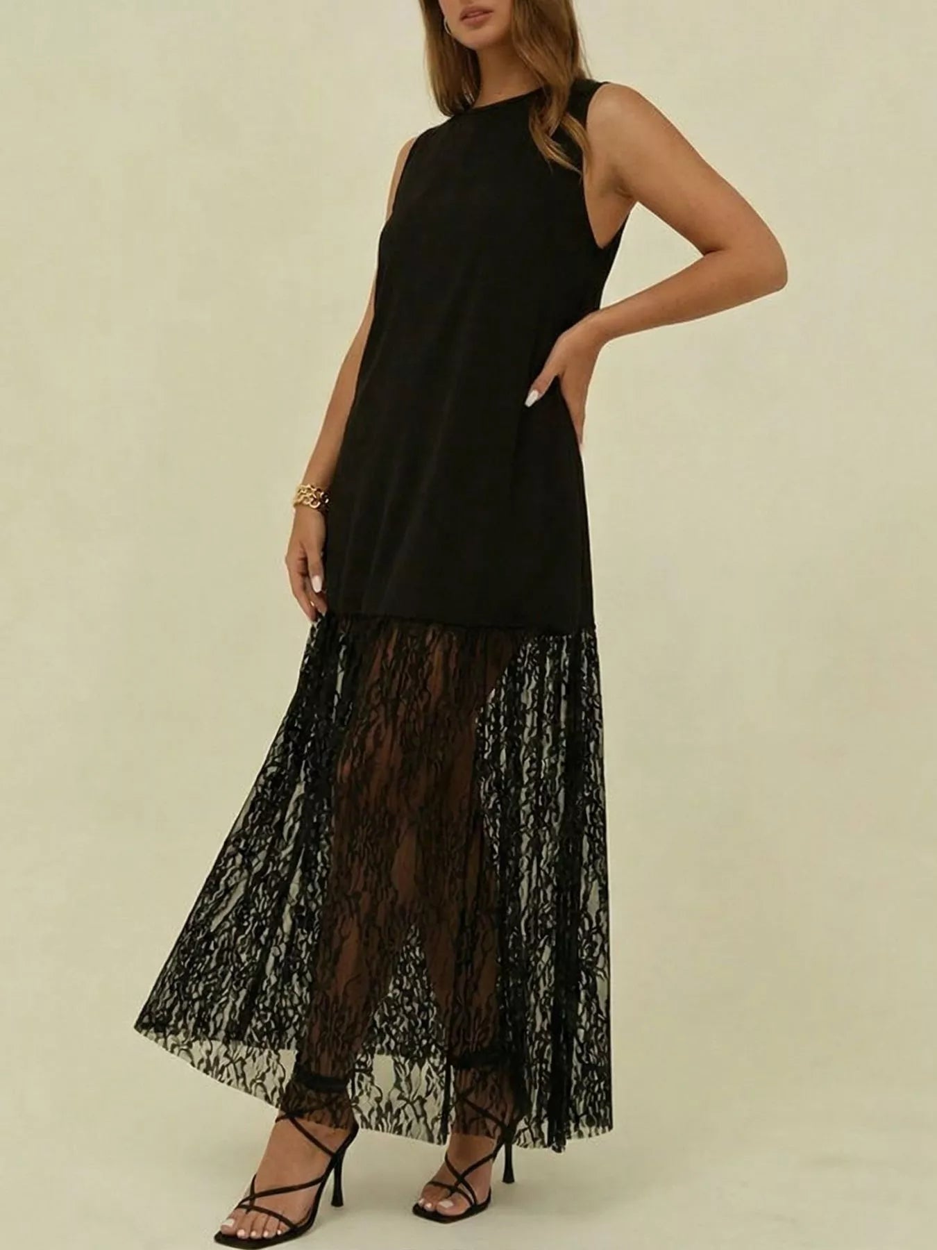 Plus Size Sleeveless Lace Trim Maxi Dress | Women's Formal Gown - Jsandiclothing.com
