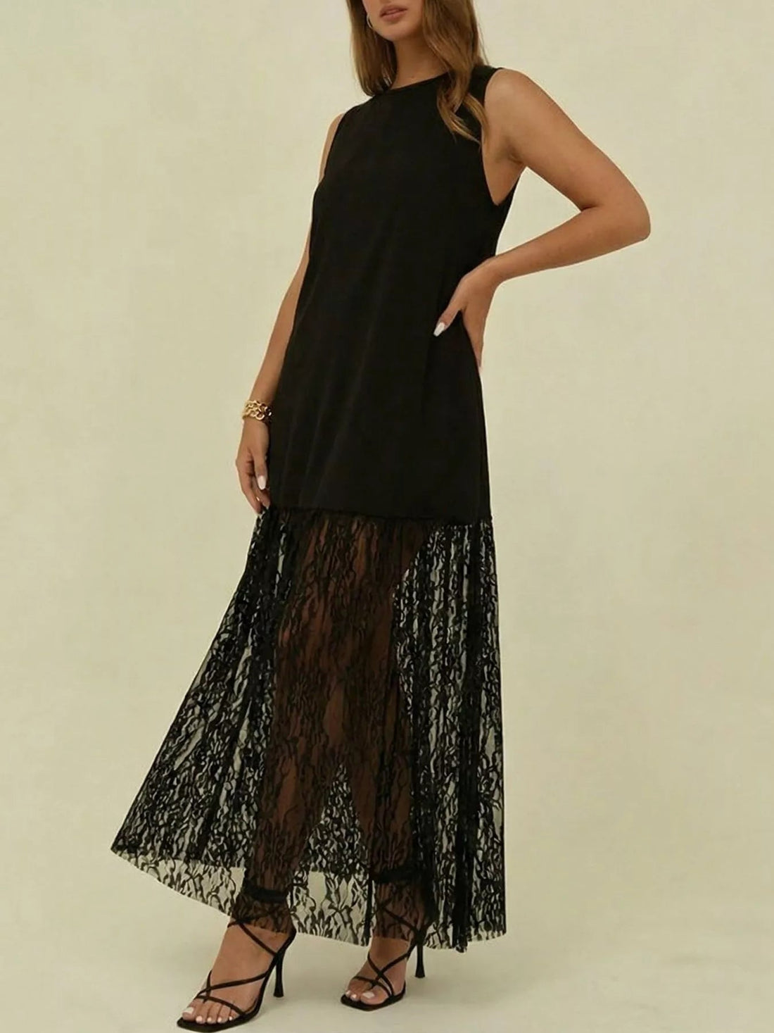 Plus Size Sleeveless Lace Trim Maxi Dress | Women's Formal Gown - Jsandiclothing.com