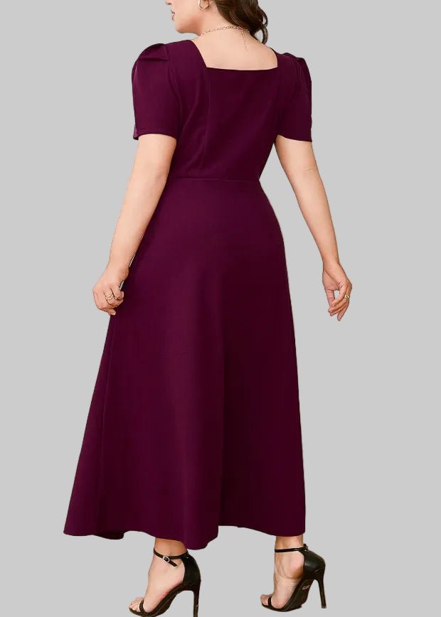 Plus Size Square Neck Puff Sleeve Midi Dress - Elegant Fit| JSandi - Jsandiclothing.com
