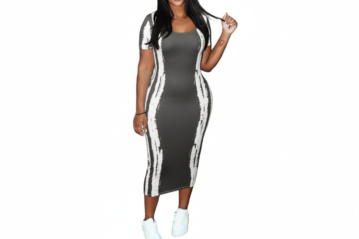 Plus Size Square Neck Short Sleeve Dress - Jsandiclothing.com