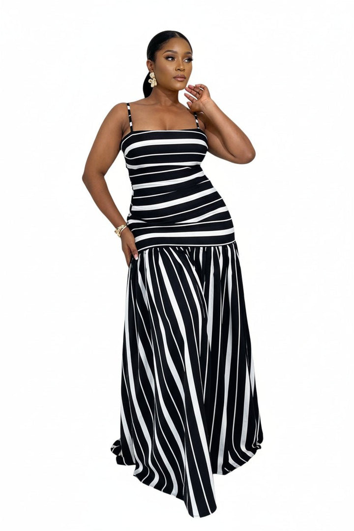 Plus Size Striped Spaghetti Strap Maxi Dress - Jsandiclothing.com