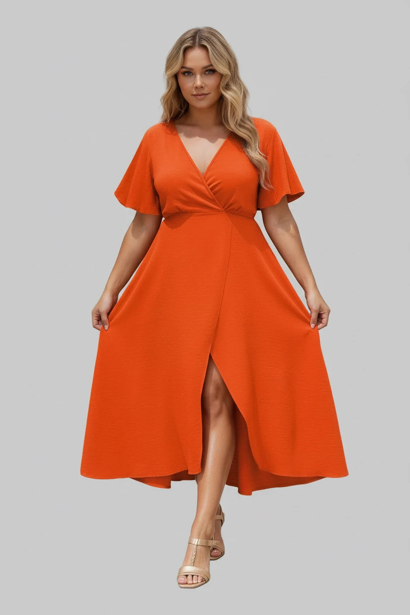 Plus Size Surplice Flutter Sleeve Dress - Jsandiclothing.com