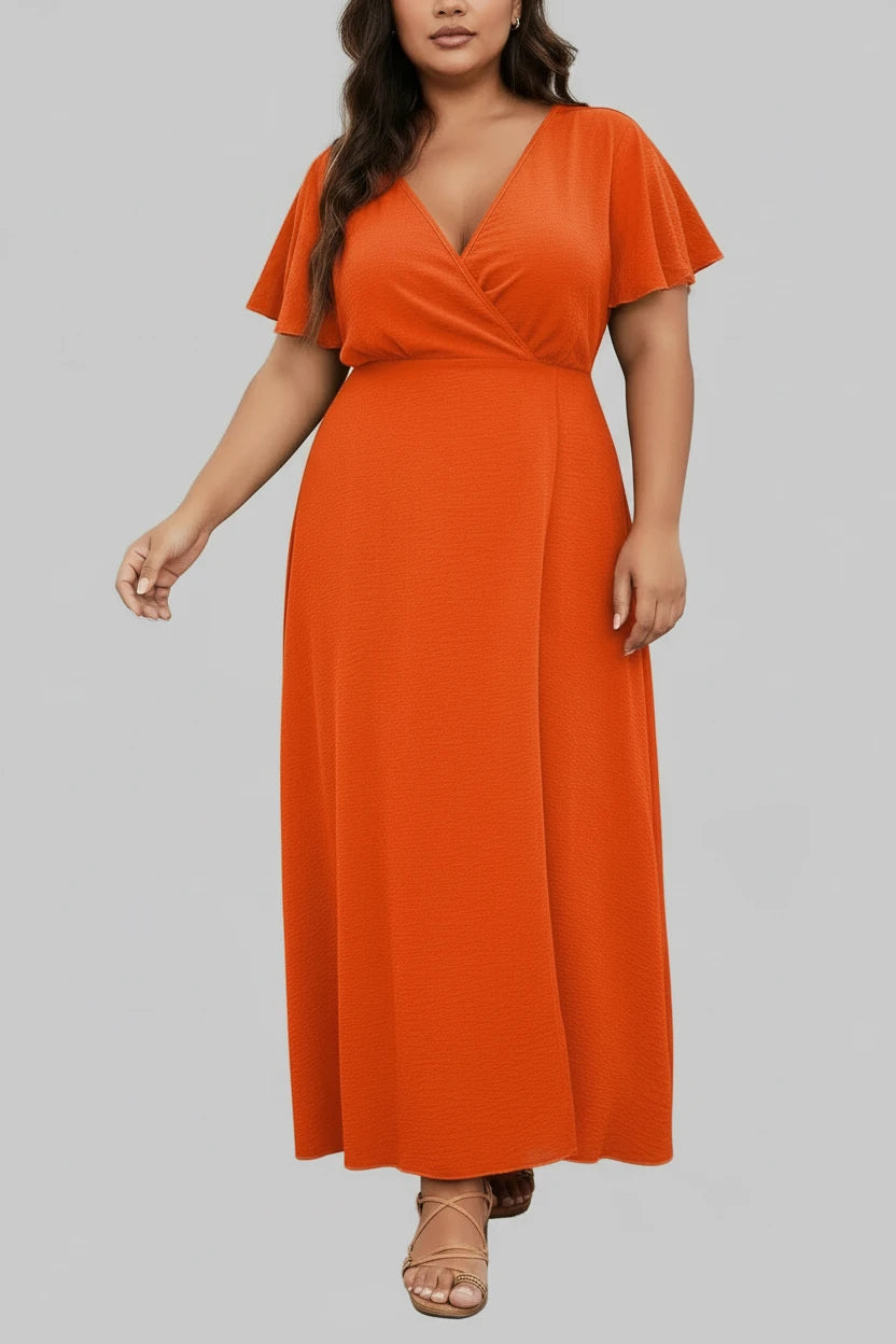 Plus Size Surplice Flutter Sleeve Dress - Jsandiclothing.com