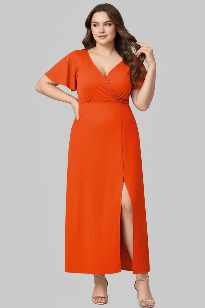 Plus Size Surplice Flutter Sleeve Dress - Jsandiclothing.com