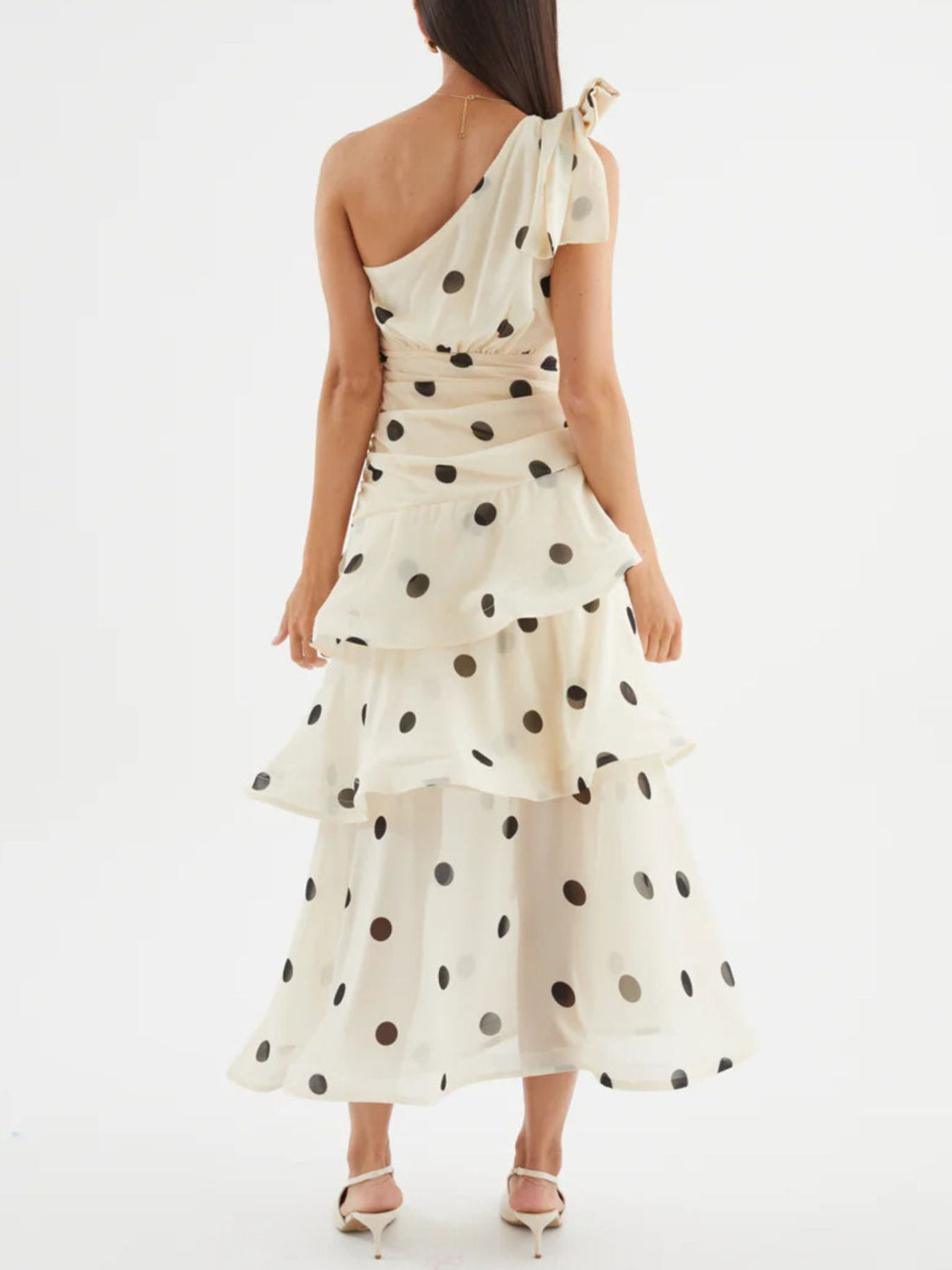 Polka Dot One - Shoulder Ruffle Dress - Jsandiclothing.com