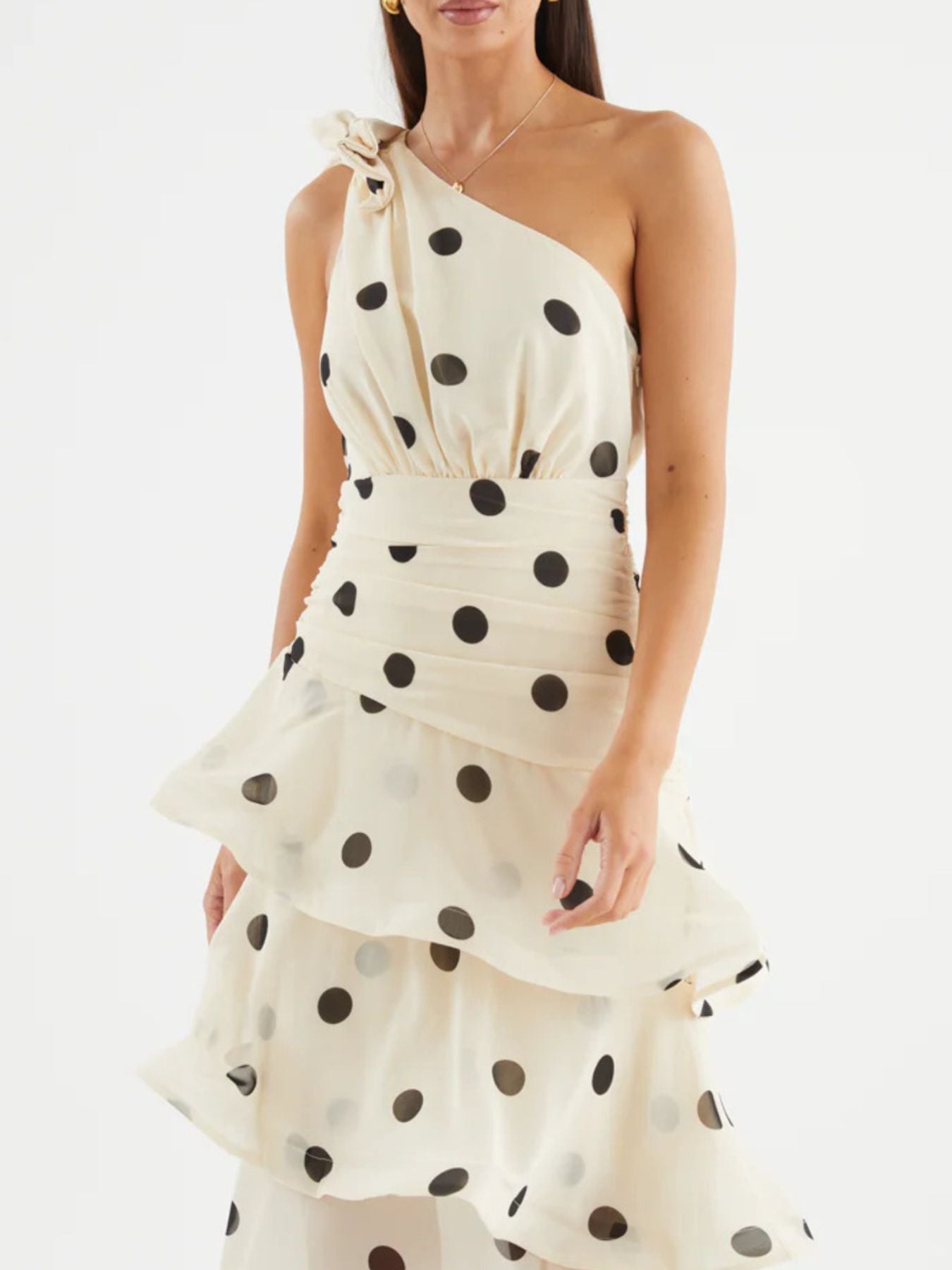 Polka Dot One - Shoulder Ruffle Dress - Jsandiclothing.com