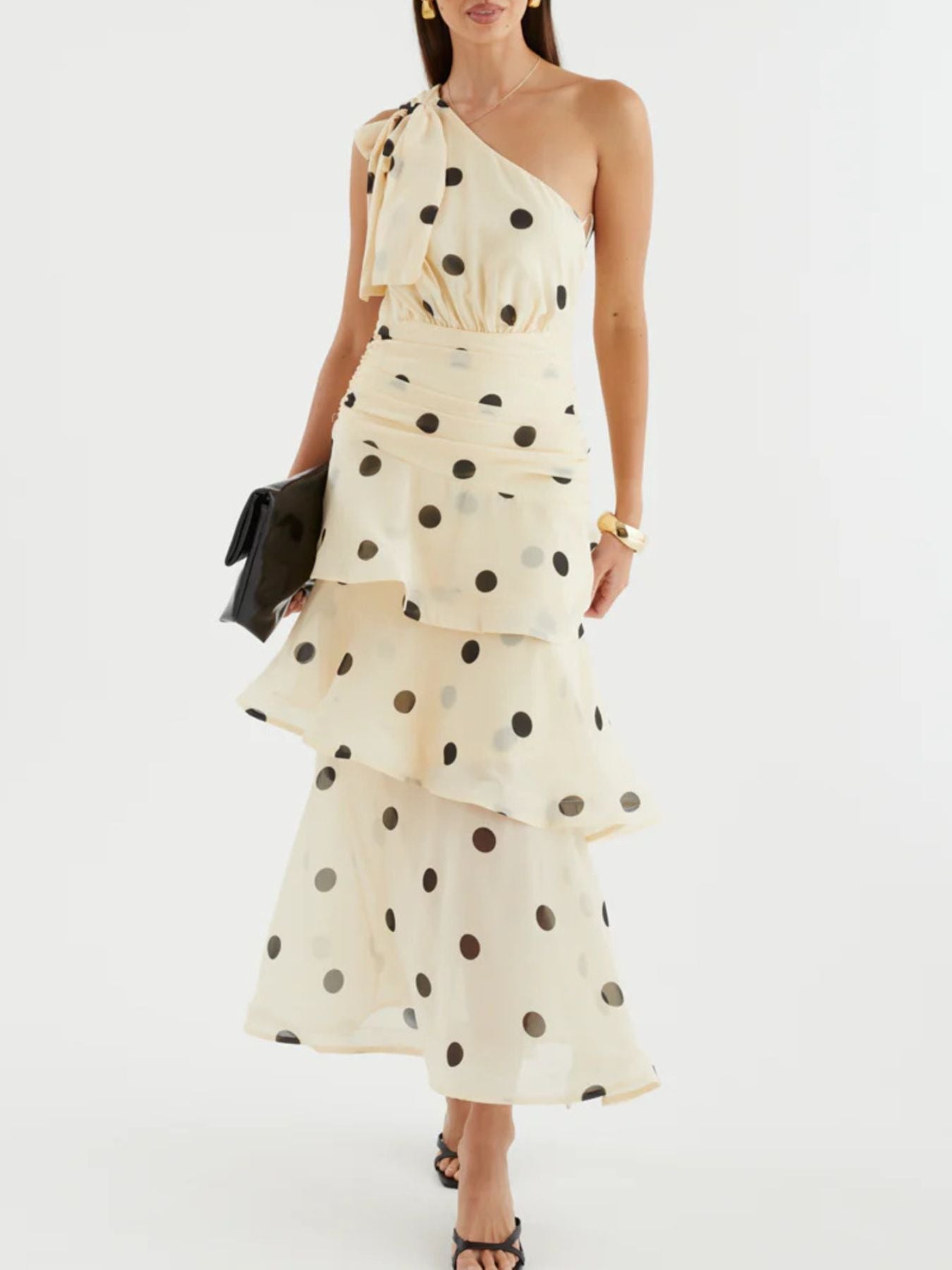 Polka Dot One - Shoulder Ruffle Dress - Jsandiclothing.com