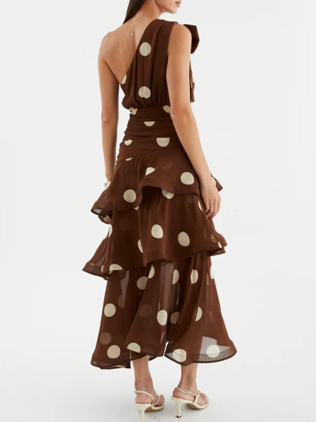 Polka Dot One - Shoulder Ruffle Dress - Jsandiclothing.com