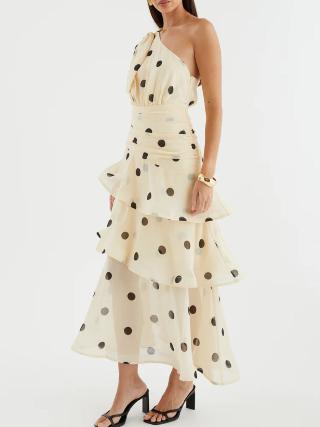 Polka Dot One - Shoulder Ruffle Dress - Jsandiclothing.com