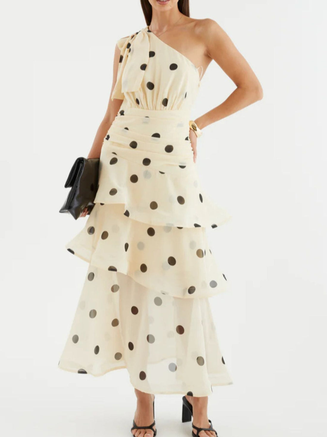 Polka Dot One - Shoulder Ruffle Dress - Jsandiclothing.com