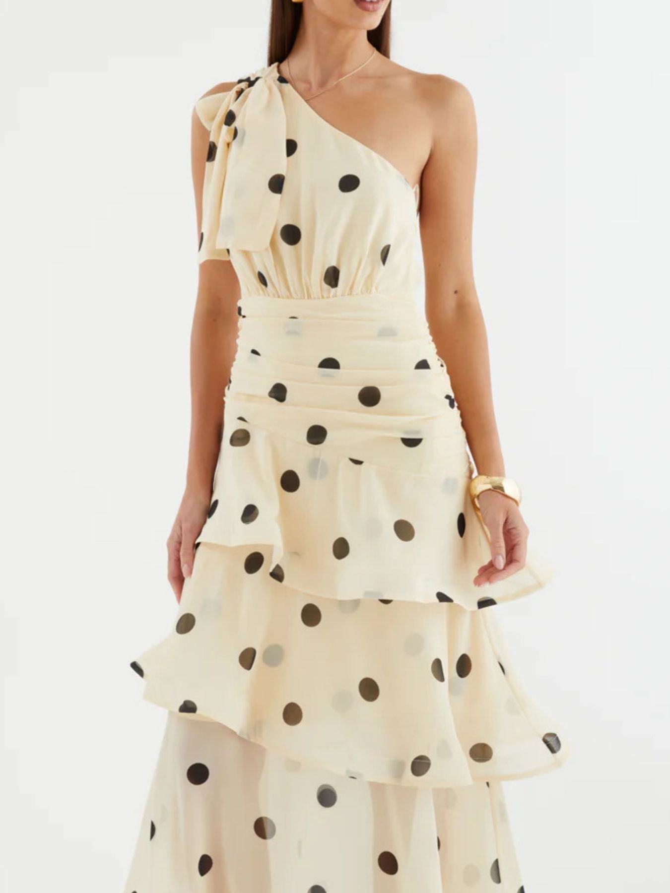 Polka Dot One - Shoulder Ruffle Dress - Jsandiclothing.com