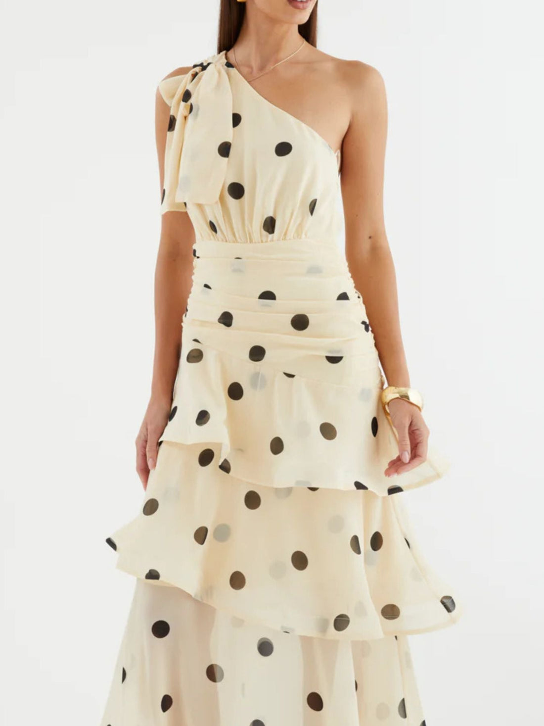Polka Dot One - Shoulder Ruffle Dress - Jsandiclothing.com