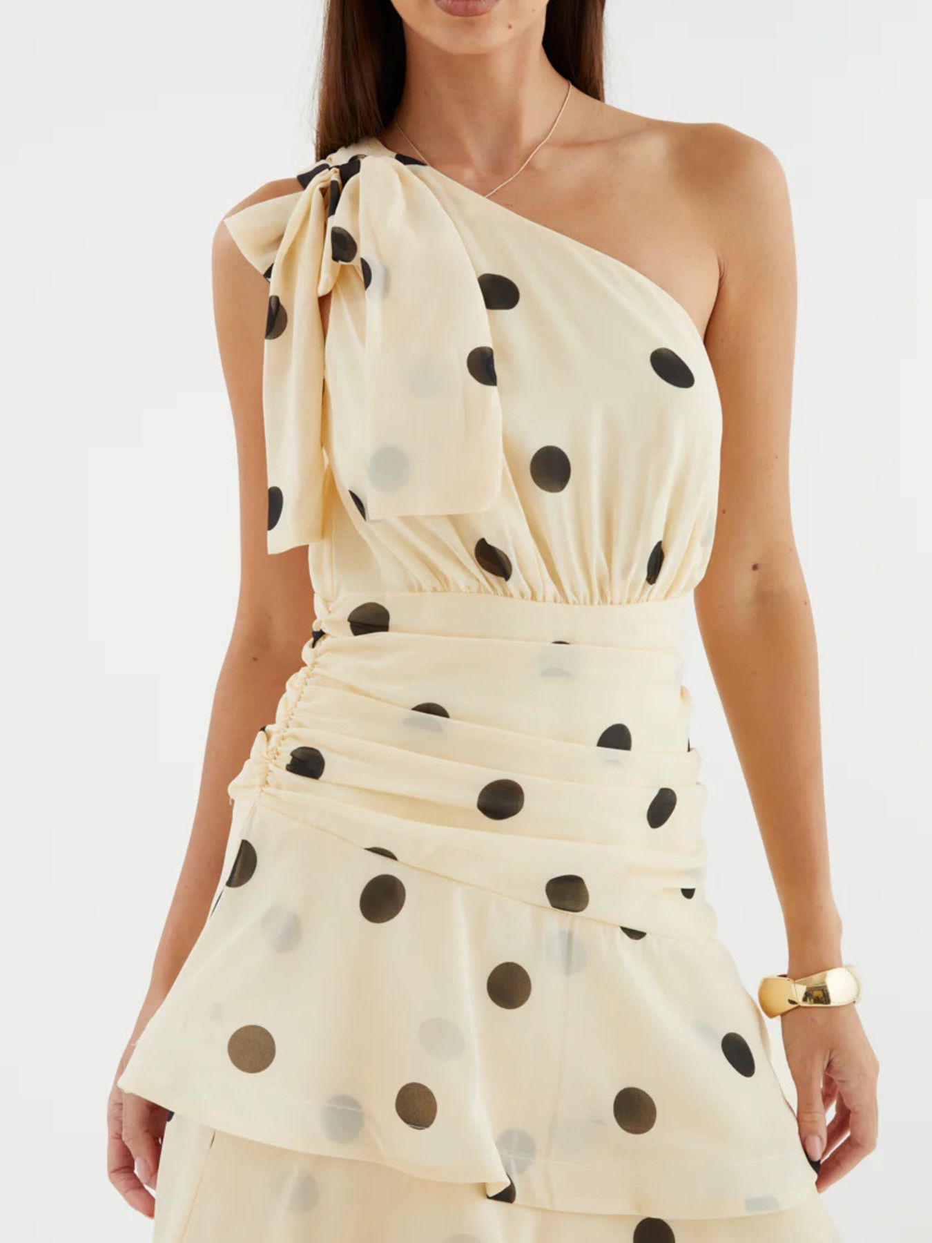 Polka Dot One - Shoulder Ruffle Dress - Jsandiclothing.com