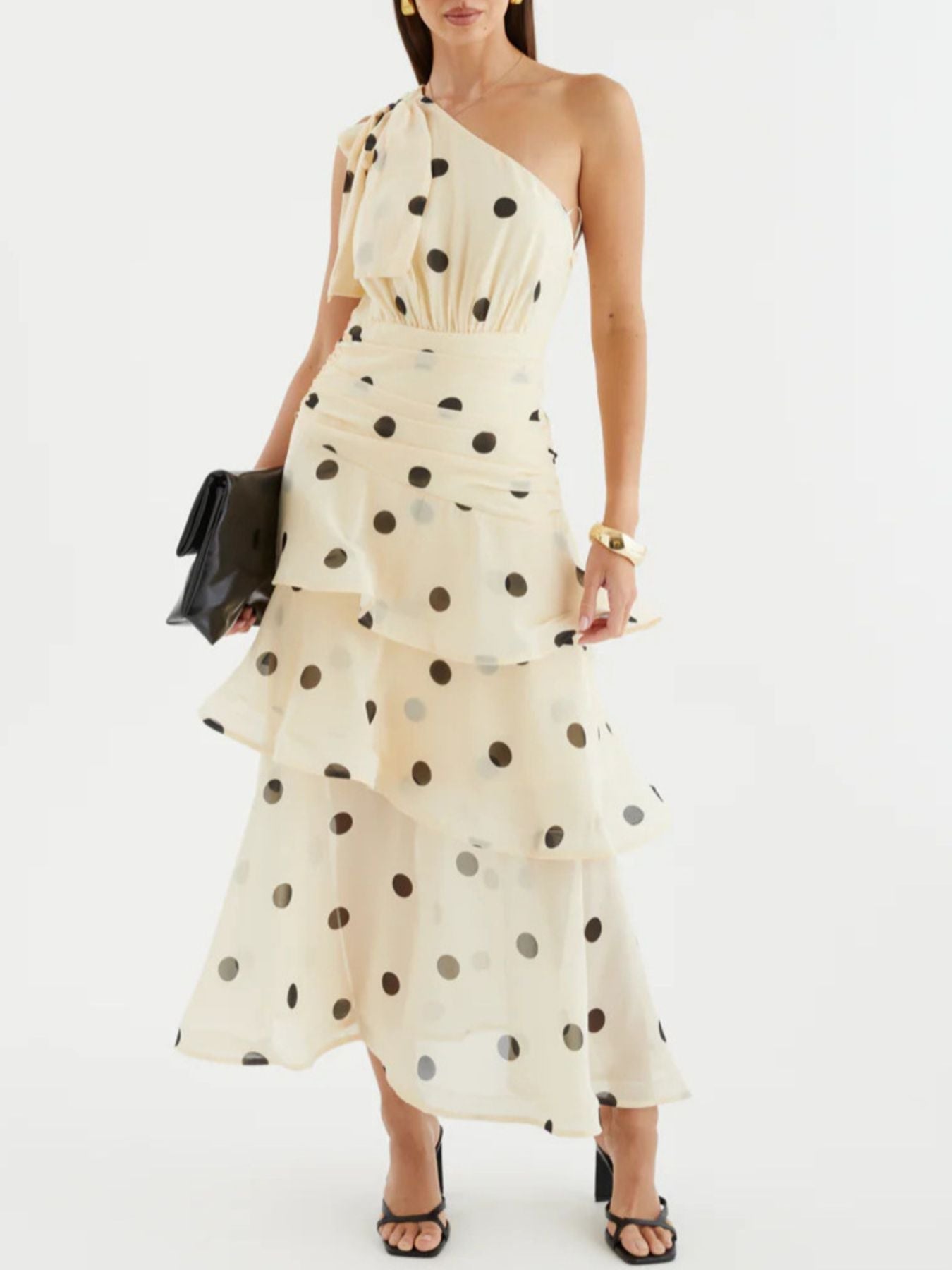 Polka Dot One - Shoulder Ruffle Dress - Jsandiclothing.com