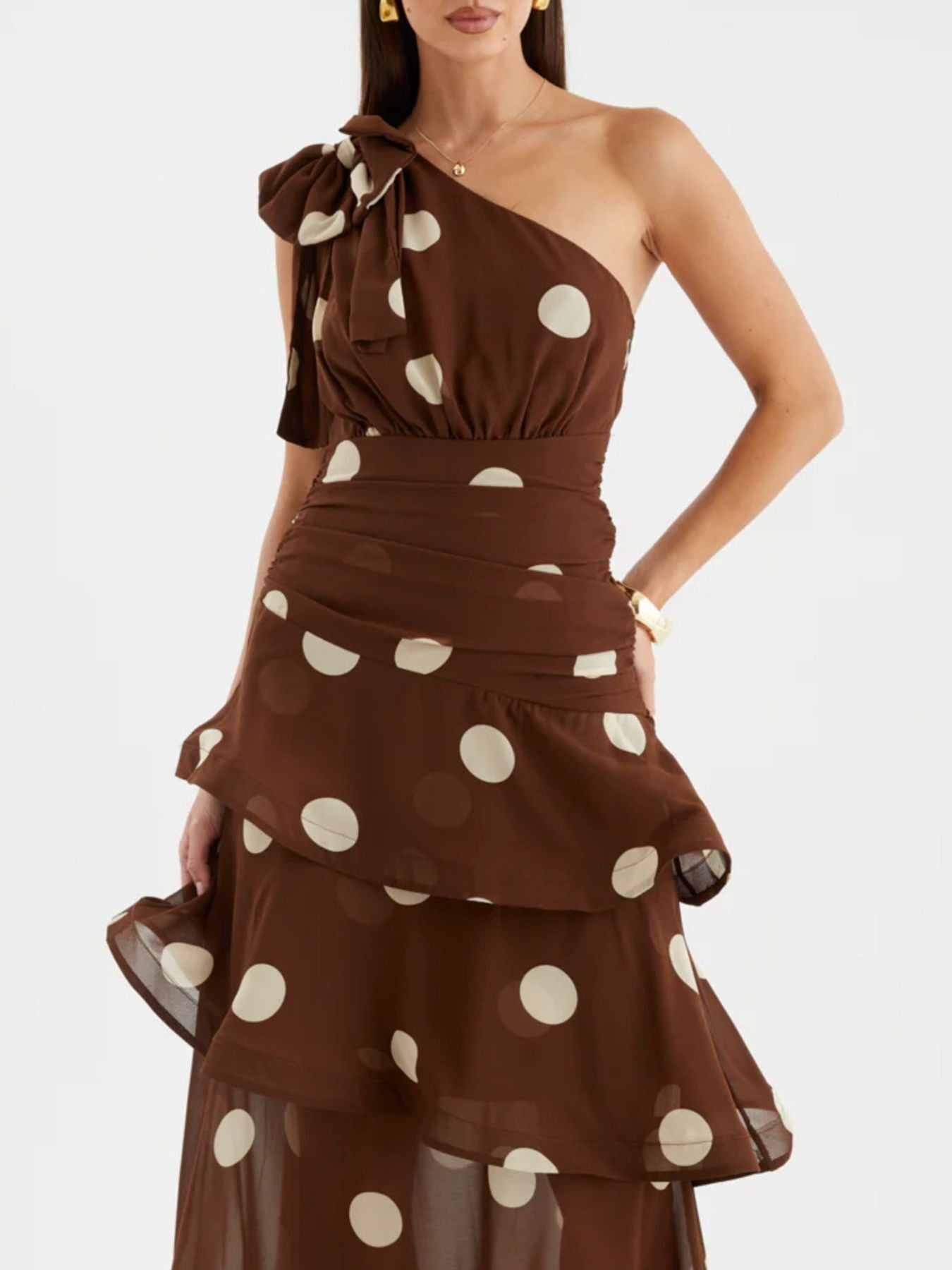 Polka Dot One - Shoulder Ruffle Dress - Jsandiclothing.com