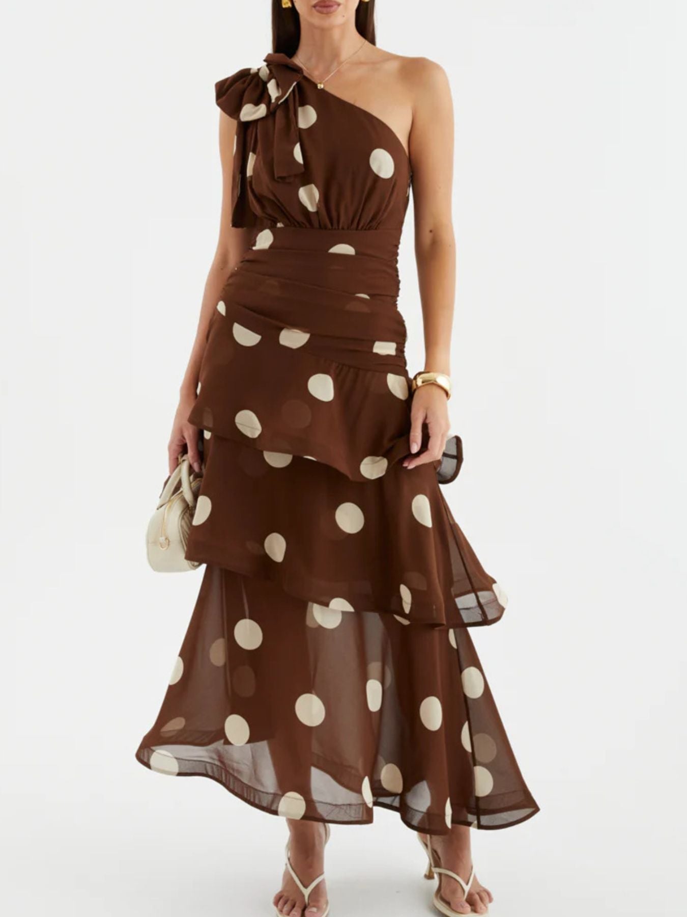 Polka Dot One - Shoulder Ruffle Dress - Jsandiclothing.com