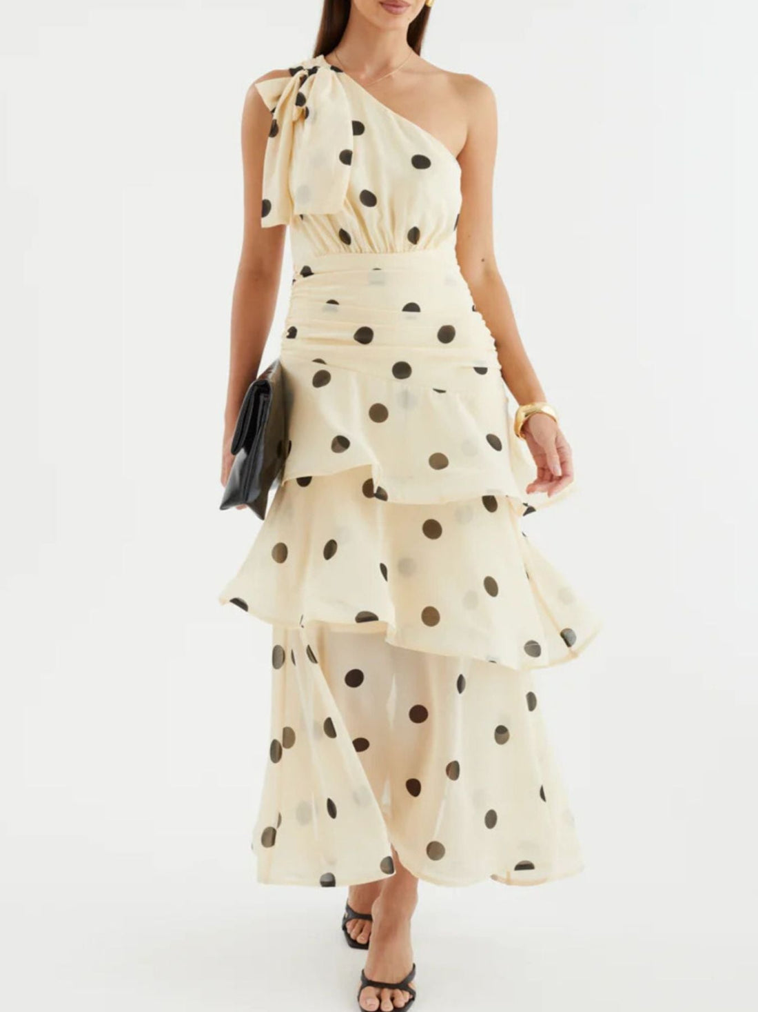 Polka Dot One - Shoulder Ruffle Dress - Jsandiclothing.com