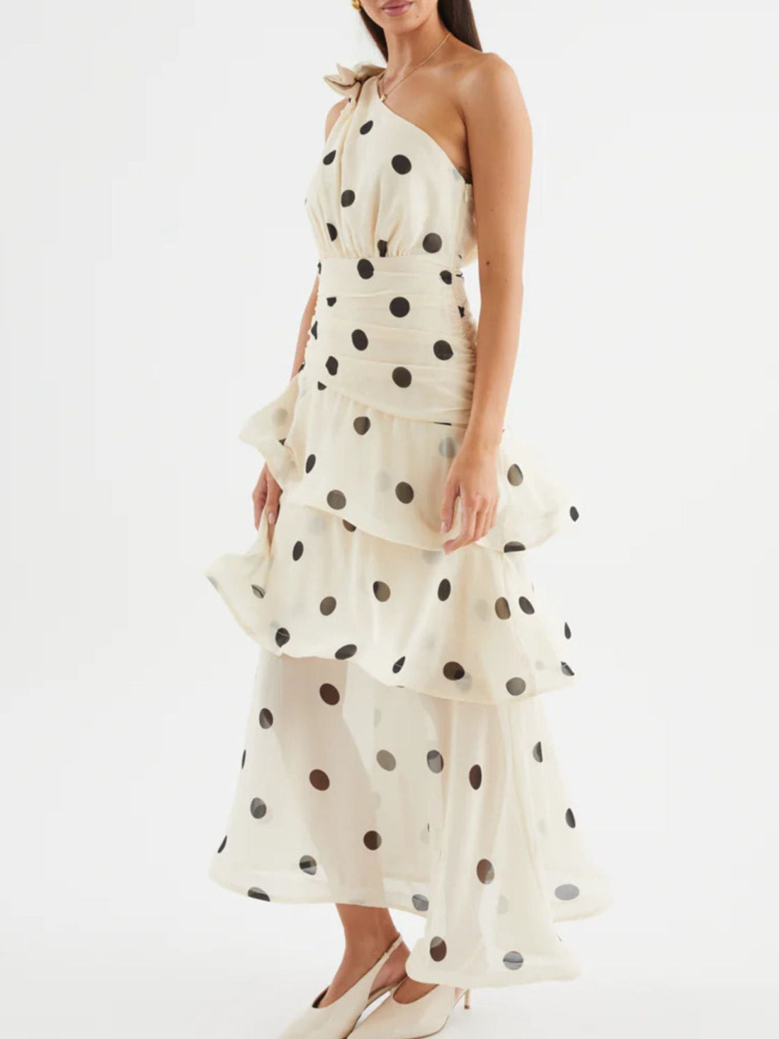 Polka Dot One - Shoulder Ruffle Dress - Jsandiclothing.com
