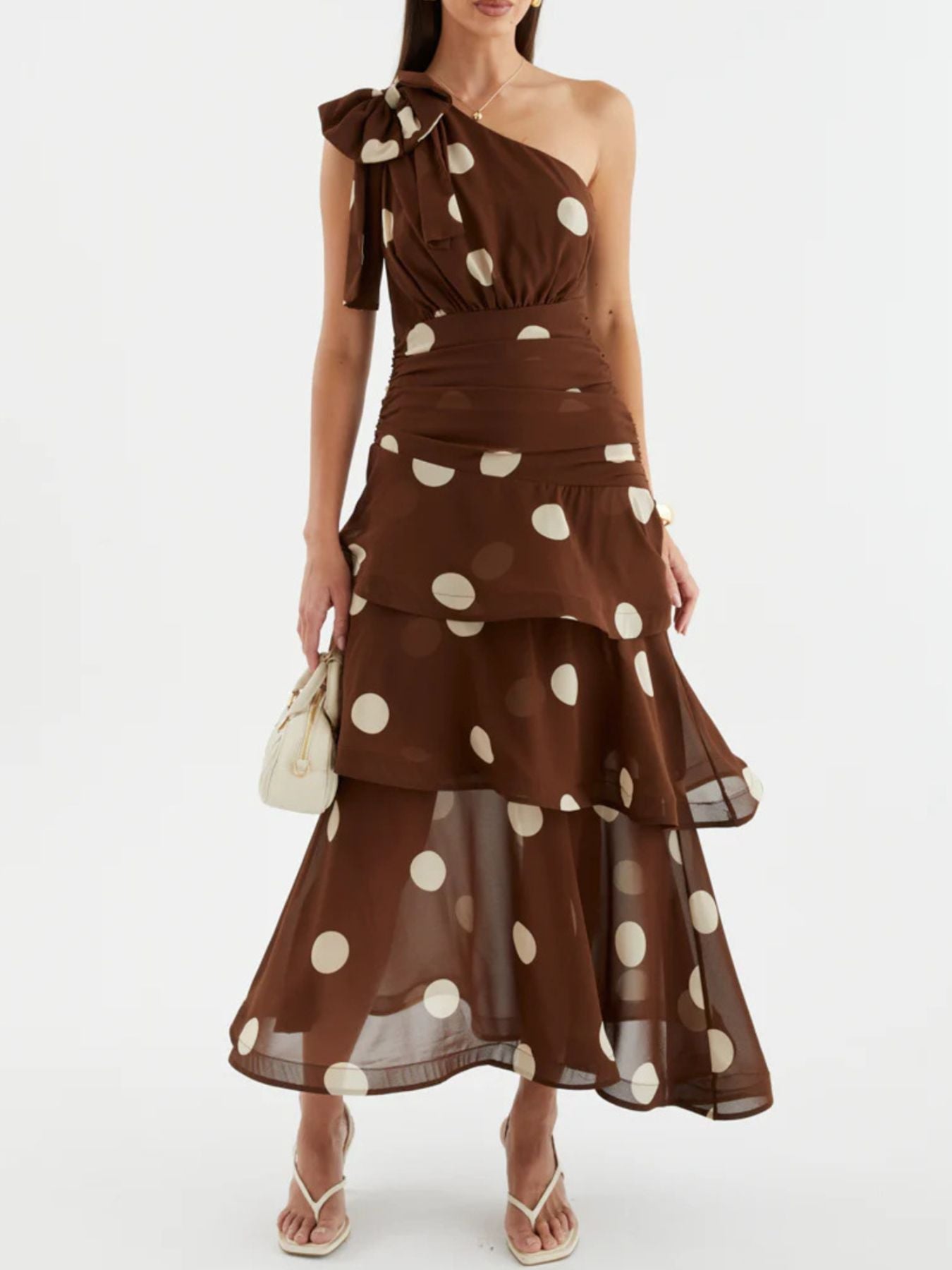 Polka Dot One - Shoulder Ruffle Dress - Jsandiclothing.com