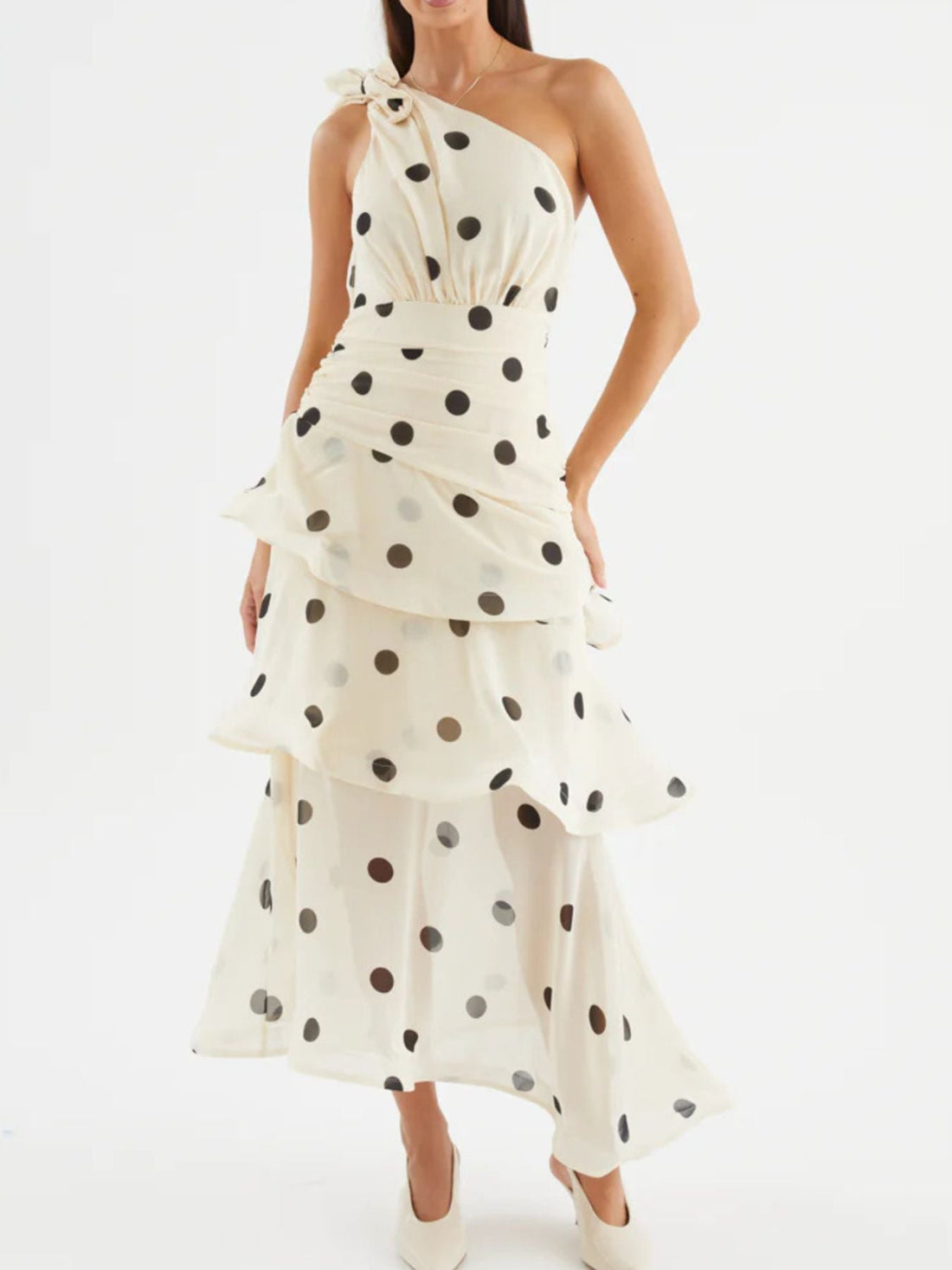 Polka Dot One - Shoulder Ruffle Dress - Jsandiclothing.com