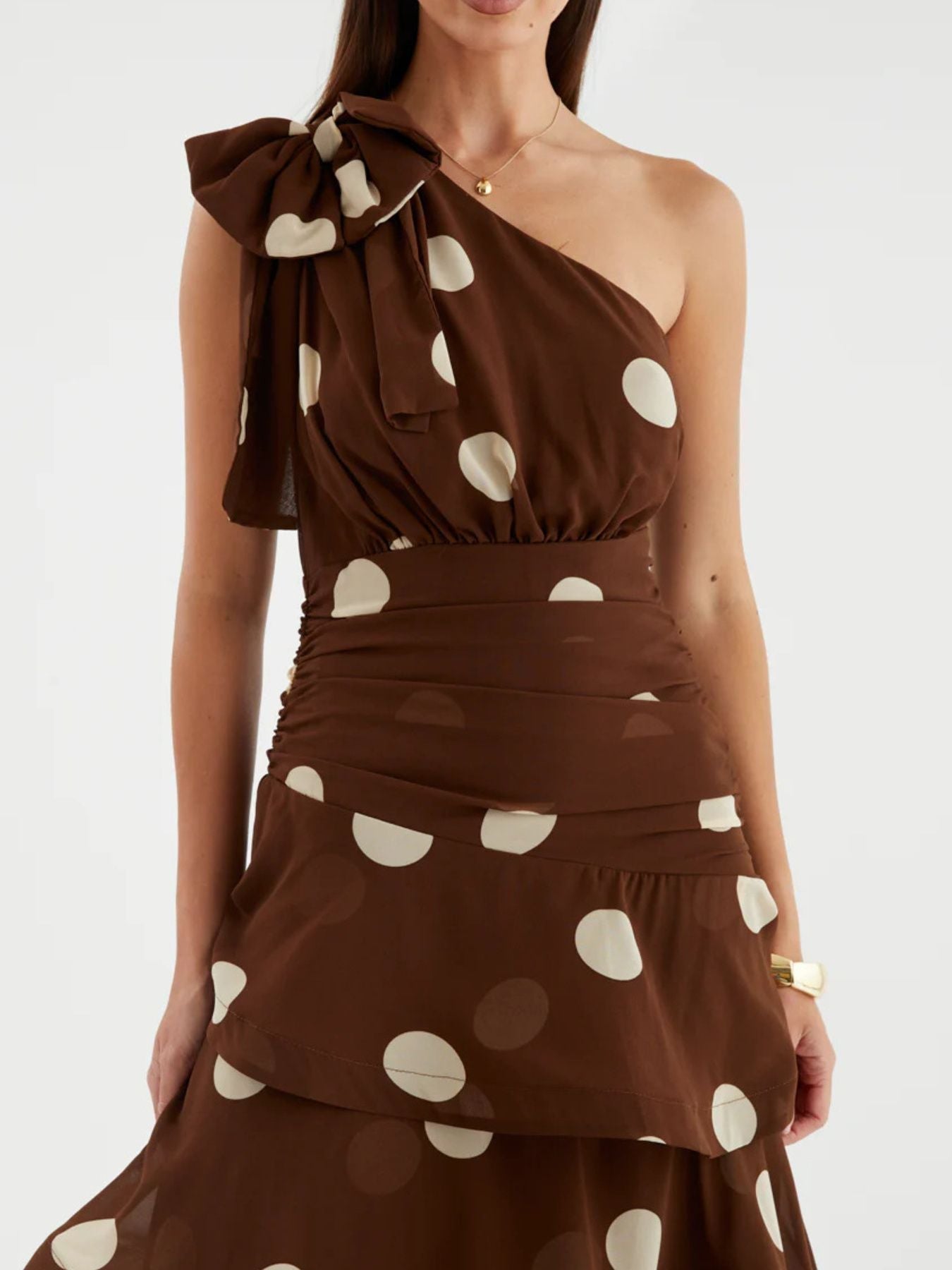 Polka Dot One - Shoulder Ruffle Dress - Jsandiclothing.com