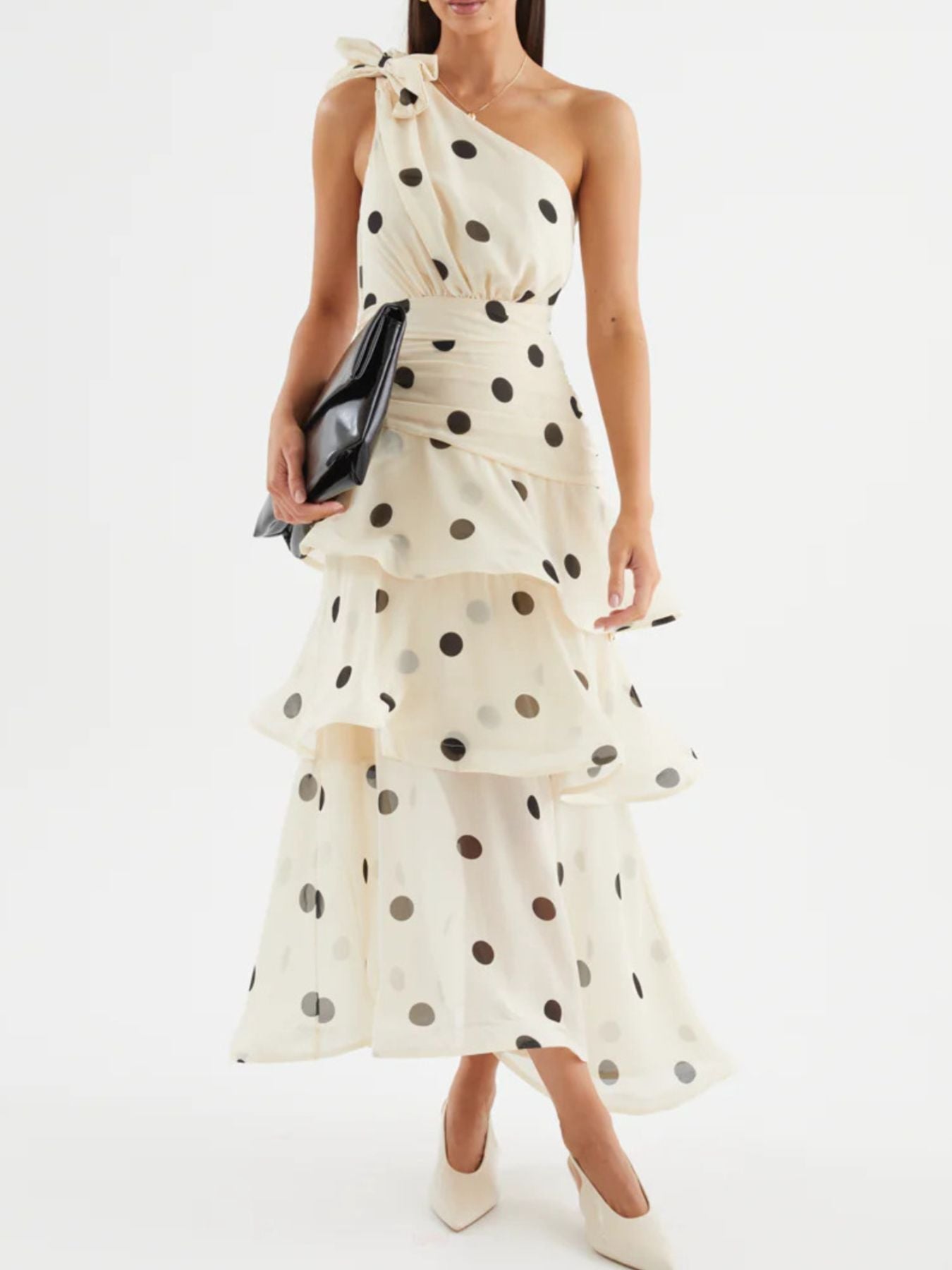 Polka Dot One - Shoulder Ruffle Dress - Jsandiclothing.com