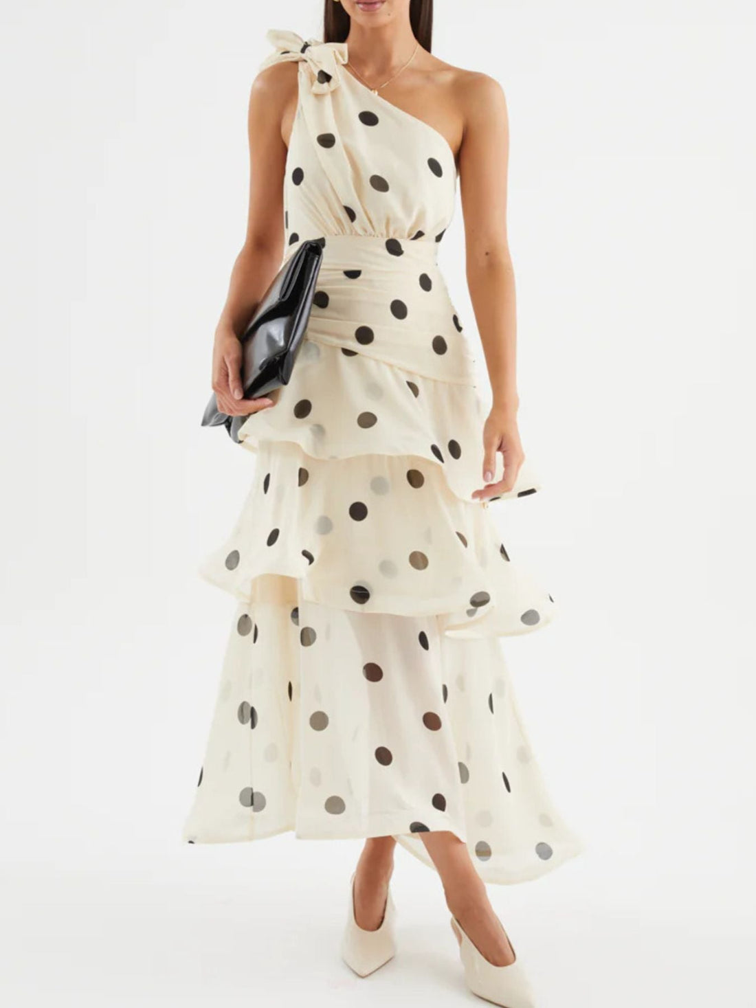 Polka Dot One - Shoulder Ruffle Dress - Jsandiclothing.com