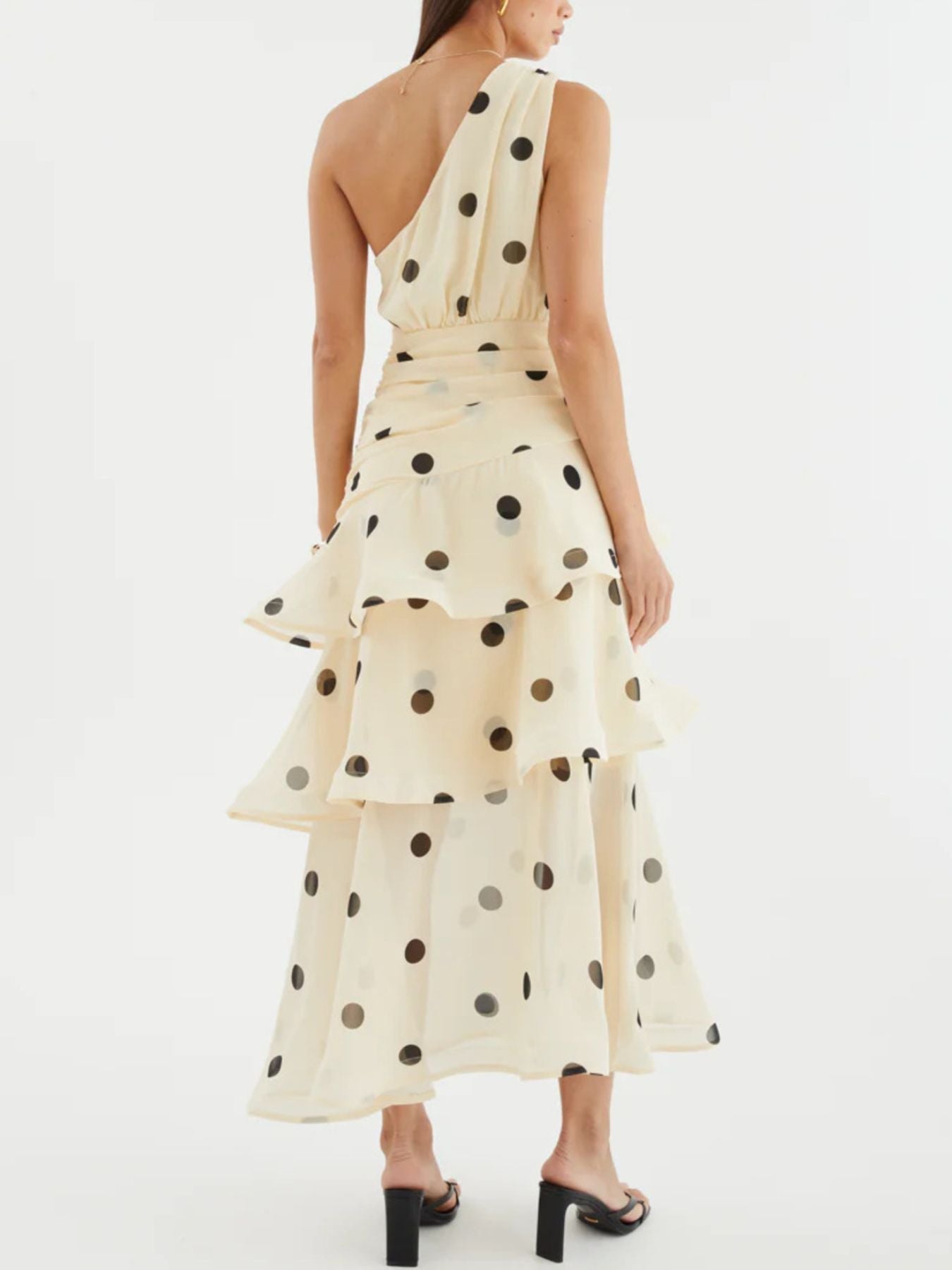 Polka Dot One - Shoulder Ruffle Dress - Jsandiclothing.com