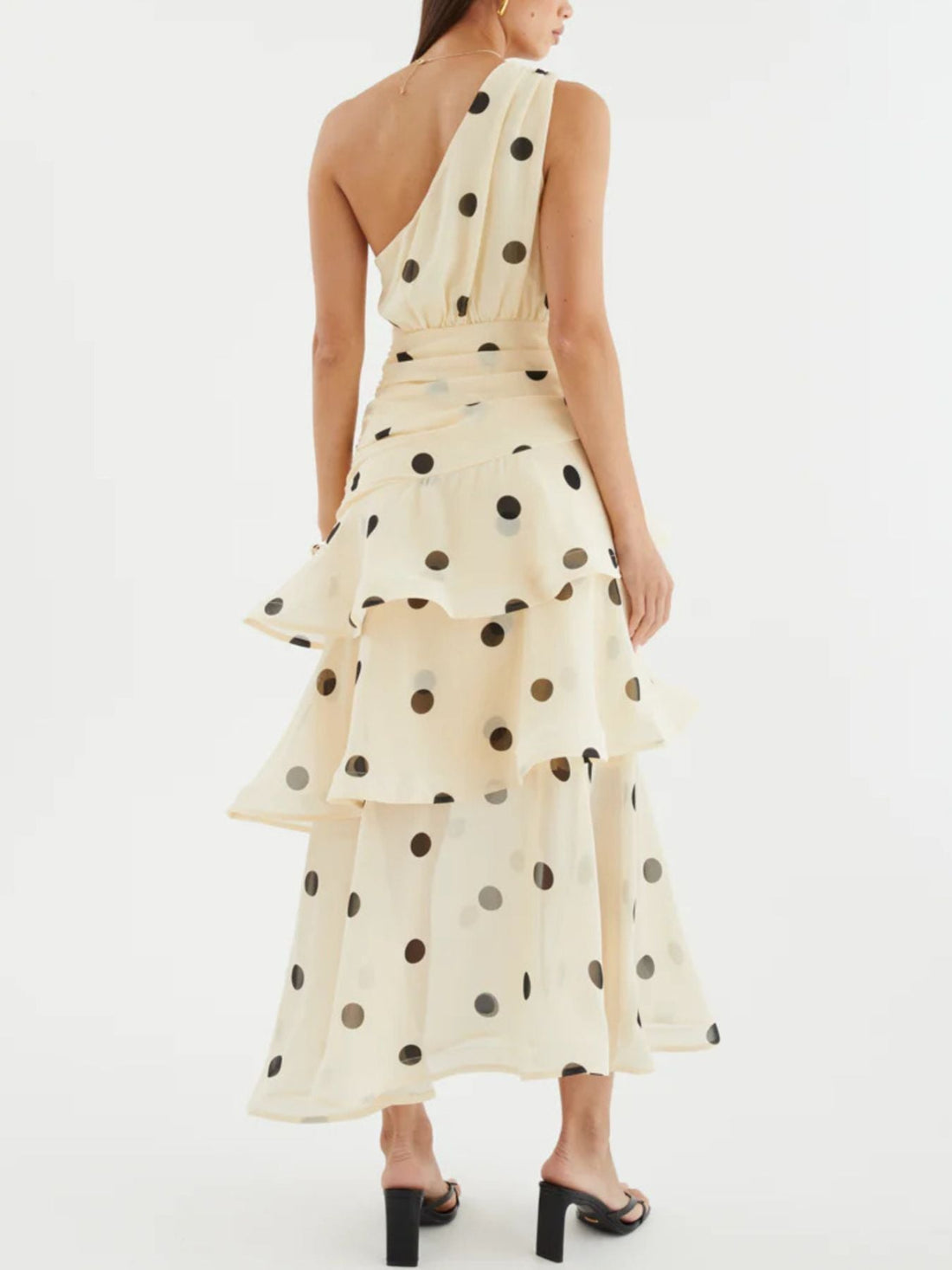 Polka Dot One - Shoulder Ruffle Dress - Jsandiclothing.com