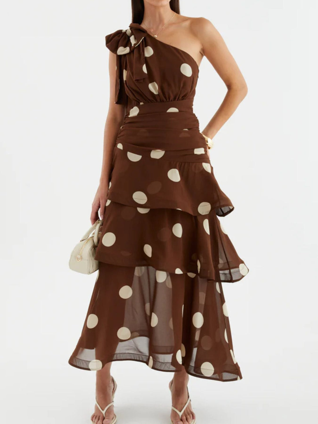 Polka Dot One - Shoulder Ruffle Dress - Jsandiclothing.com