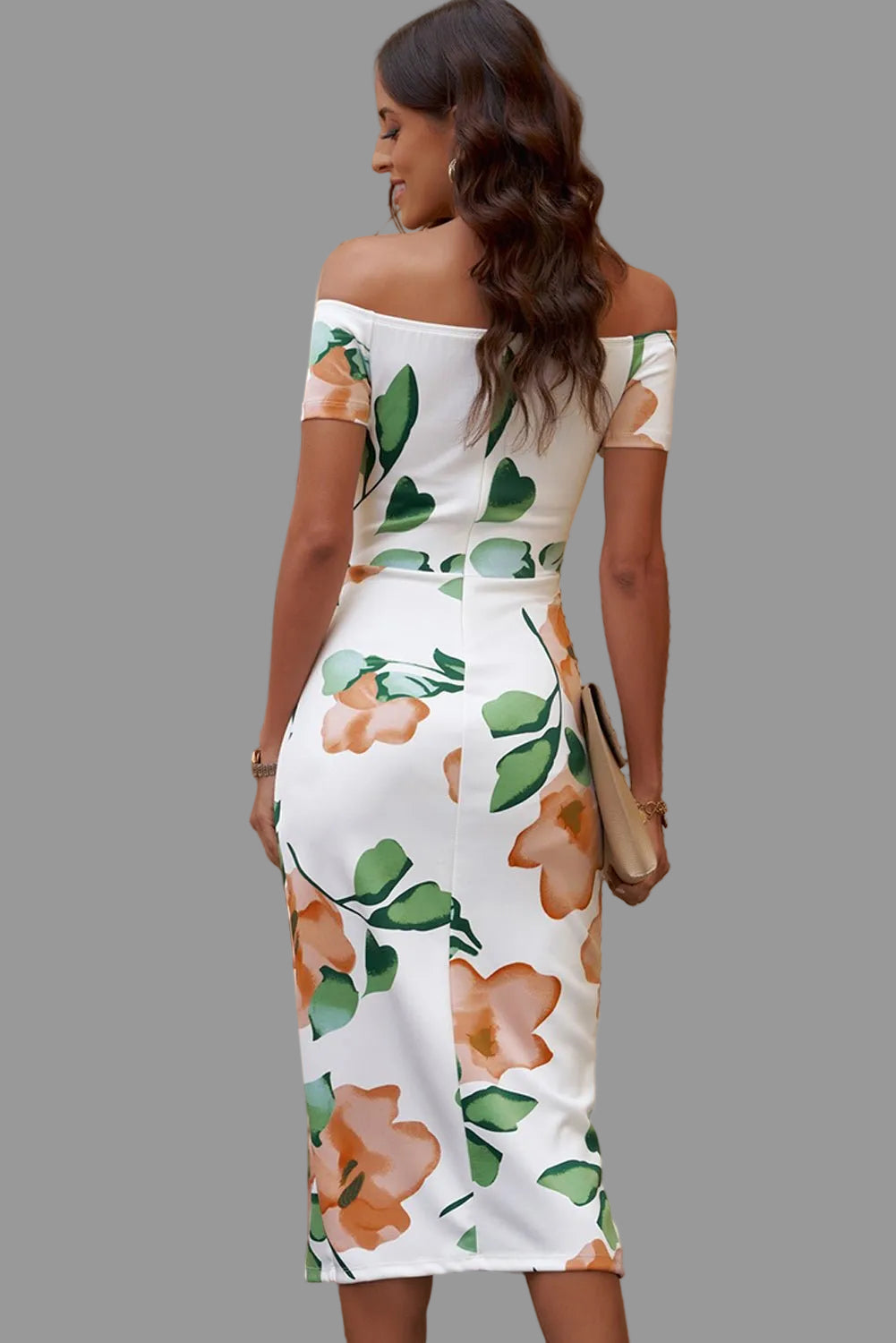 Printed Off - Shoulder Split Dress - Jsandiclothing.com