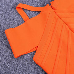  Summer off-shoulder bandage dress with a V-neck design, sleeveless and featuring zippers.