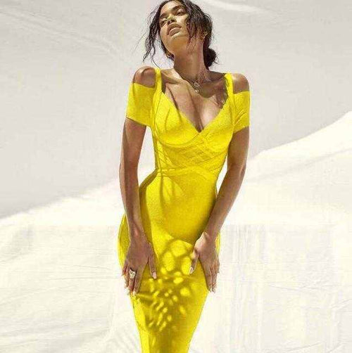 Summer off shoulder bandage dress 