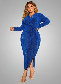 Plus Size Dress Slit - Elegant Surplice Neck for Curvy Style - Jsandiclothing.com