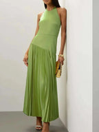 Pleated Halter Neck Maxi Dress - Elegant & Stylish| Jsandiclothing - Jsandiclothing.com