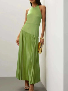 Pleated Halter Neck Maxi Dress - Elegant & Stylish| Jsandiclothing - Jsandiclothing.com