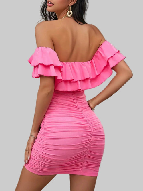 Off - Shoulder Ruffle Bodycon Dress - Stretchy Party Dress | JSandi - Jsandiclothing.com
