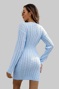 Sweater Dress - Cable - Knit V - Neck Long Sleeve Mini |Elegant and Stylish - Jsandiclothing.com