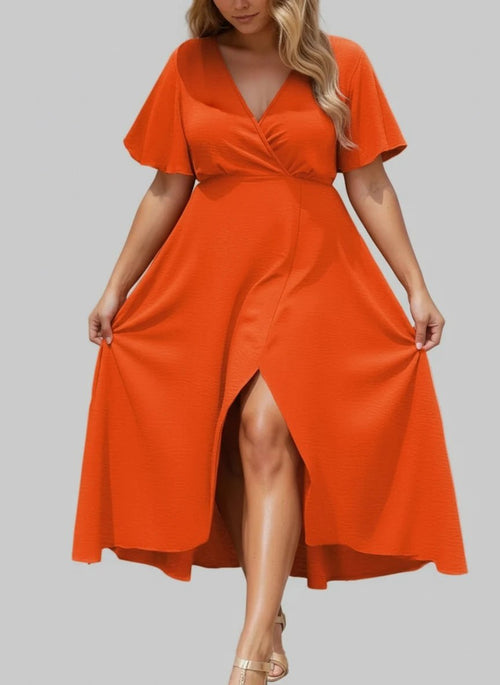 Plus Size Surplice Flutter Sleeve Dress - Jsandiclothing.com
