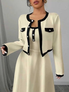 Contrast Trim Maxi Dress & Cropped Cardigan Set| JSandiclothing - Jsandiclothing.com