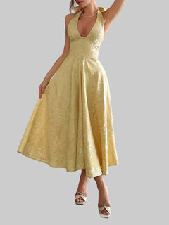 Halter Neck Midi Dress with Pockets - Jsandiclothing.com